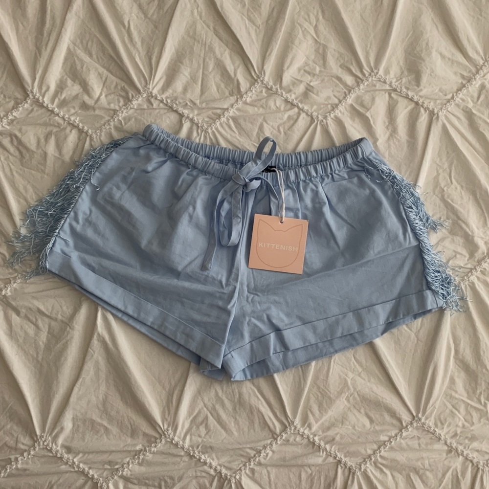 Kittenish Blue Fringe Shorts